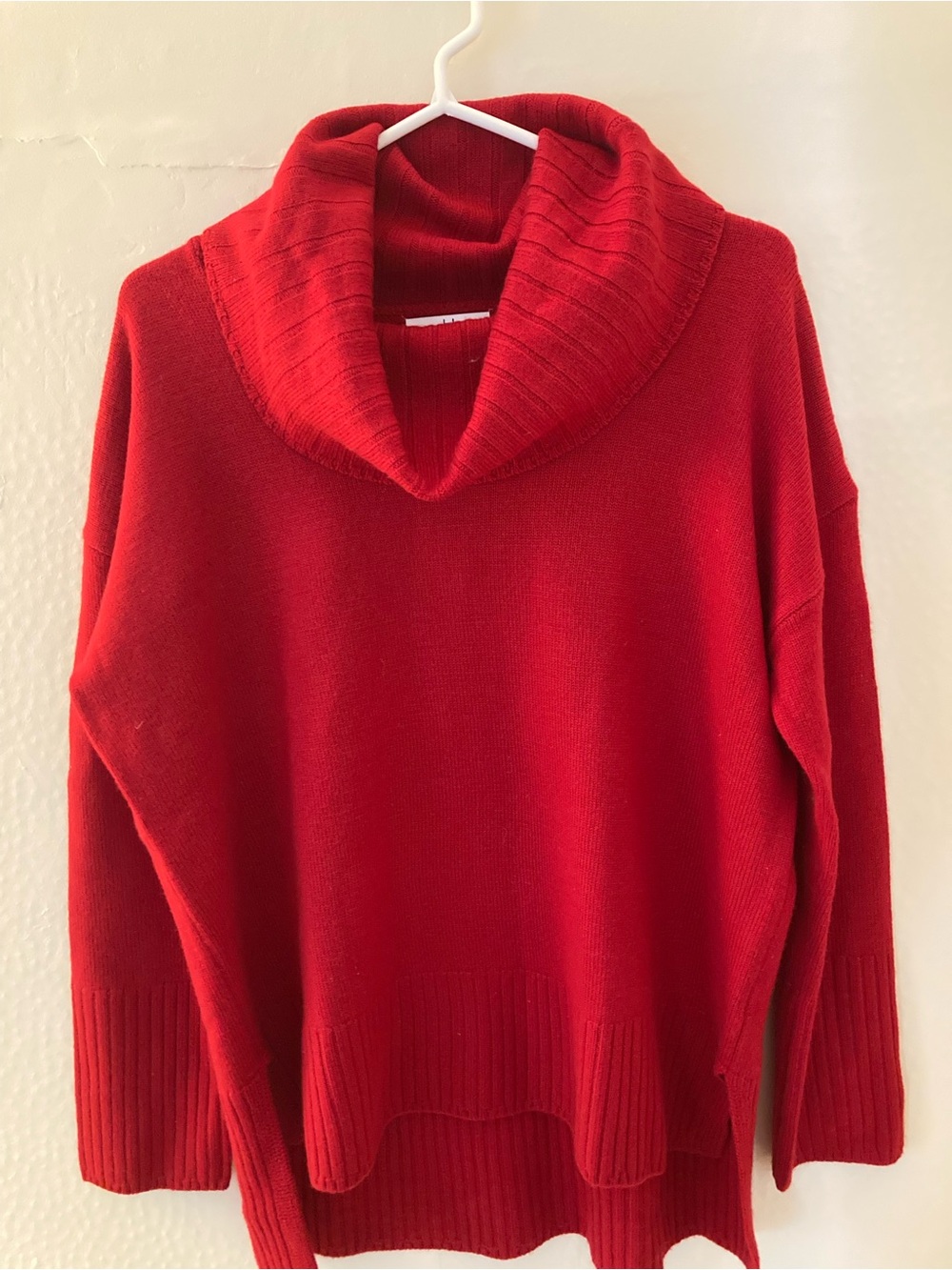 New 100% Merino Wool Red Cowl Neck Women's Sweater